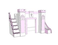 a pink princess castle with stairs and slide is shown in this drawing style illustration, it appears to be cut out from the paper