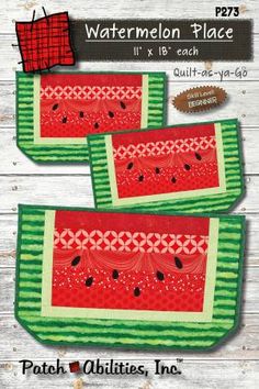 two watermelon placemats with red and green designs