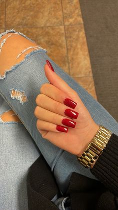 Red Acyrilics Nails, Cute Short Red Nails, Short Acyrilics Nails, Square Acrylic Nails Red, Red Square Acrylic Nails, Acyrilics Nails, Red Nails Cute, Square Red Nails, Red Nails Square