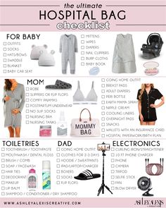 the ultimate hospital bag checklist for moms and dads is shown in this image