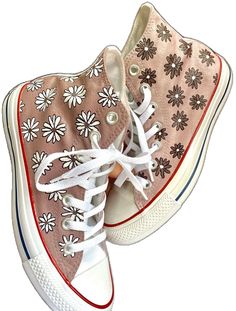 Casual Hand Painted High-top Sneakers, Spring Hand-painted High-top Sneakers, Spring High-top Hand Painted Sneakers, Spring Hand Painted Round Toe Sneakers, Hand Painted Pink Sneakers For Spring, High-top Floral Print Sneakers For Spring, White High-top Sneakers With Floral Print, Painted Converse High Tops, Painted Converse