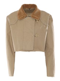 Fay womens canvas crop jacket, tone-on-tone stitching, 2 front closure hooks, contrasting corduroy collar.Composition: 100% COTTON | Fay Women's Beige Cropped Jacket | SS24 Cropped Jacket, Workout Jacket, Yoga Wear, Crop Jacket, Dress Codes, Shirts & Tops, Missoni, Valentino Garavani, Chic Outfits