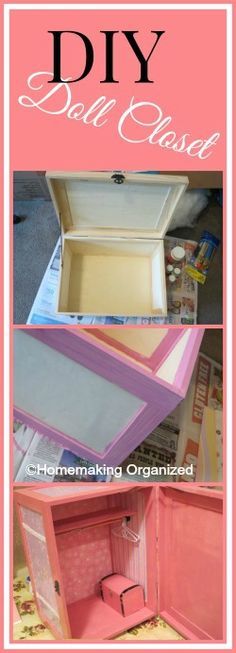 the inside of an old dresser is painted pink and has been turned into a diy doll case