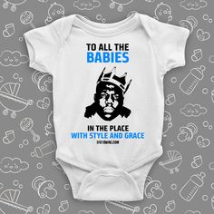 td {border: 1px solid #ccc;}br {mso-data-placement:same-cell;} We made these "Notorious Big Biggie" unique baby onesies "for all the babies in the place with style and grace". Our 100 % cotton-made fabric will provide your baby with style and grace, and our cool print will make them unique. Onesie is made of 100% Cotton. Interlocked fabric for stretch-ability. Ribbed and double stitched collar. High Quality Product. Printed in the USA. Machine-wash safe. Unisex Pre-shrunk Cotton Onesie, Gender-neutral Pre-shrunk Cotton Onesie, Cotton Unisex Onesie, Pre-shrunk, Pre-shrunk Cotton Onesie, Unisex White Custom Print Onesie, White Custom Print Unisex Onesie, Customizable Unisex Cotton Onesie, Customizable Cotton Onesie, Cotton Onesie With Graphic Print For Playtime