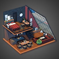 Mini House Plans, Sims 4 Loft, Loft Homes, Japan House Design, Interior Concept Art, Loft House Design, Cool Room Designs, Sims 4 House Building, House Games