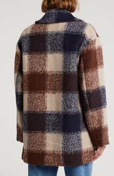 This brushed hip-length coat features a polished single-breasted silhouette finished with a brushed, wide plaid pattern. 31 3/8" length (size Small) Two-button front closure Notch collar Patch pockets Lined 82% polyester, 6% viscose, 6% wool, 5% nylon, 1% other Dry clean Imported Sweater Coats For Women, Plaid Outerwear With Lapel Collar And Double Button, Plaid Wool Button-up Outerwear, Plaid Wool Outerwear With Lapel Collar, Plaid Single Breasted Long Sleeve Wool Coat, Plaid Single Breasted Wool Coat, Plaid Wool Single-breasted Outerwear, Plaid Single-breasted Wool Coat With Long Sleeves, Plaid Business Outerwear With Buttons