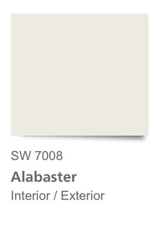 the color white is shown with text that reads sw 708 albaster interior / exterior