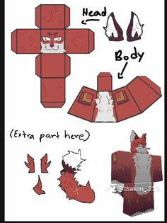 the instructions for how to make an origami fox head and tail with paper