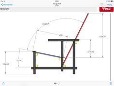 an image of a table with measurements on it and in the background, there is a drawing of a chair