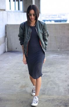 bomber jacket #outfit | Lovika Dress With Converse, Dream Fashion, Street Style Trends, Street Style Winter, Urban Outfitters Dress, Mode Inspo, Fashion Mode, Mode Inspiration