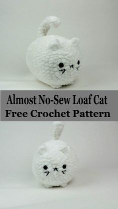 two crochet cats sitting next to each other with the caption almost no - sew loaf cat free crochet pattern