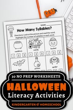 halloween worksheets for children with pumpkins and candy on the table next to them