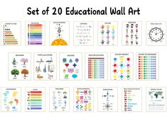 a set of 20 educational wall art posters