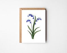 a card with blue flowers on it