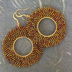 Boho Dangle Earrings Bronze Hoop Earrings Large Statement - Etsy Seed Bead Hoop Earrings, Artistic Earrings, Hoop Earrings Large, Bead Hoop Earrings, Large Statement Earrings, Earrings Large, Colorful Earrings, Large Hoop Earrings, Beaded Hoop Earrings