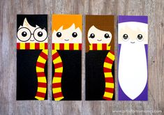 three harry potter bookmarks made out of paper