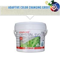 a bucket of white paint sitting next to an advertise color changing grout