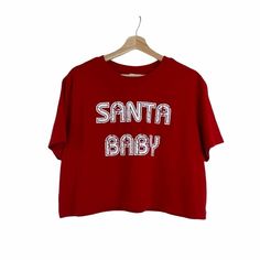 Santa Baby Red Cropped Tee Size Xl New Without Tags #Christmas #Elf #Holidaysweater Red Short Sleeve Holiday Top, Red Short Sleeve Top For Holidays, Holiday Red Graphic Tee Tops, Red Holiday Graphic Tee Tops, Red Cotton T-shirt For Holiday, Holiday Red Graphic Tee, Festive Casual Cotton Tops, Red Holiday Graphic Tee, Casual Cotton Tops For Festive Occasions