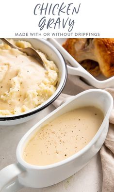 chicken gravy made with or without drippings in a casserole dish