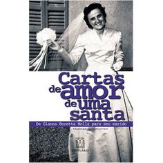 a woman in white dress and veil holding a bouquet with the words carttass de amo de uma santa written on it