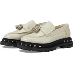 Free People Teagan Antique Ivory Leather Tassel Loafers - New In Box An Edgy Take On The Timeless Profile, The Free People Teagan Tassel Loafers Feature A Sleek Leather Upper With A Rounded Toe, An Eye-Catching Tassel Accent, And Gleaming Stud Detailing. Grounded On A Lugged Platform Sole For Traction, These Go-To Shoes Come With An Easy Slip-On Style. Cheap Trendy Women's Platform Loafers, White Leather Loafers With Lug Sole, Formal White Loafers With Lug Sole, White Leather Loafers With Tassels, White Leather Tassel Loafers For Spring, White Tassel Loafers For Spring Workwear, Free People Shoes, Tassel Loafers, Leather Tassel