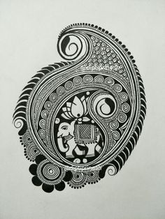 a black and white drawing of a face with an intricate design on the front side