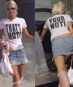 two pictures of a woman in short shorts and pink boots walking down the street with her hand on her hip