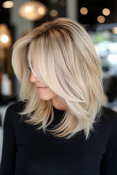 Illuminate your look with 19 radiant medium layered haircuts for a fresh, vibrant style! ✨ #MediumHair #LayeredHair #HairInspo Hair Medium Length, Shoulder Length Layered Hair, Shoulder Length Blonde, Balayage Blond, Medium Bob Hairstyles, Medium Layered, Hairstyles For Layered Hair, Vibrant Style