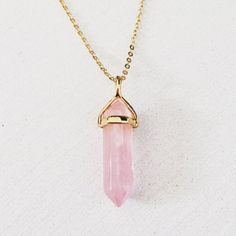 Rose Quartz Necklace On A 16" Gold Chain.Rose Quartz. The Fair And Lovely Rose Quartz, With Its Gentle Pink Essence, Is A Stone Of The Heart, A Crystal Of Unconditional Love. It Carries A Soft Feminine Energy Of Compassion And Peace, Tenderness And Healing, Nourishment And Comfort. Anting Manik, Quartz Crystal Jewelry, Glow Jewelry, Rose Gold Quartz, Quartz Crystal Necklace, Rose Quartz Necklace, Anthropologie Jewelry, Rose Quartz Crystal, Fantasy Jewelry