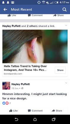 the facebook page is shown with an ear piercing