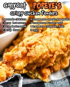 chicken tenders recipe with text overlay that reads copyreaf pope's crispy chicken tenders