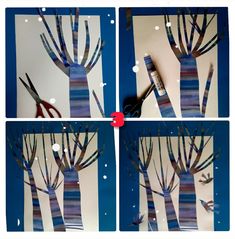 the process of making a paper tree with scissors