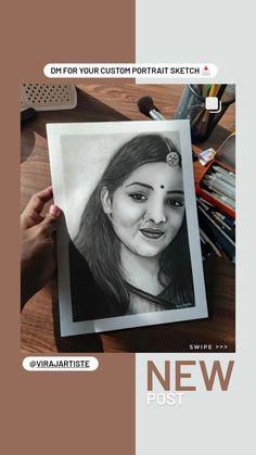 a woman's face is drawn on a piece of paper with the caption new post