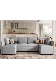 a large sectional couch in a living room