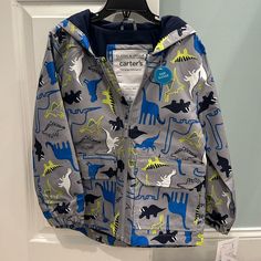 Nwt- Carters Dinosaur Rain Coat- Size 5 Casual Long Sleeve Outerwear For Playtime, Casual Outerwear With Pockets For Playtime, Rain Coat, Kids Jacket, Blue Gray, Blue Grey, Kids Shop, Color Blue, Jackets & Coats