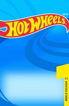 an advertisement for a hot wheels brand on the side of a blue and yellow background