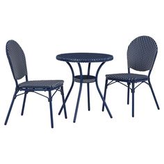 Odyssey Blue Outdoor Table and Chairs (Set of 3) Ash-P216-050 Bistro Outdoor, Outdoor Table And Chairs, Dining Table Height, Blue Chairs, Outdoor Tables And Chairs, Round Table Top, Table And Chair Set, Outdoor Table Settings, Mesa Exterior