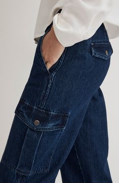 Designed to be slung low, these slouchy straight-leg jeans have workwear-inspired cargo pockets. Blended with recycled cotton, the denim has old-school character with zero stretch. Zip fly with button closure Front slant pockets; back button-flap pockets; cargo flap-patch pockets 95% cotton, 5% recycled cotton Machine wash, tumble dry Imported Denim Details, Cargo Jeans, Recycled Cotton, Stretch Denim, Straight Leg Jeans, Leg Jeans, Madewell, Old School, Denim Jeans