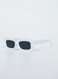 Sunglasses   70% PC  30% AC   UV 400  Rectangle style   Black lenses   Moulded nose bridge   Length: 14cm / 5.5in  Height: 5cm / 1.9in Sunglasses White, White Sunglasses, Fleece Dress, Loafer Sneakers, Sweatshirt Set, Outerwear Outfit, Nose Bridge, Knit Sweatshirt, Sunglasses Online