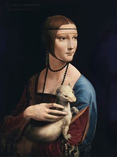 a painting of a woman holding a baby animal