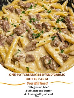 one pot creamy beef and garlic pasta you will need