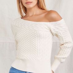 Sorry, Unable To Measure. Off The Shoulder Sweater, Forever 21 Sweater, Fashion Essentials, Shoulder Sweater, Winter Wear, Colorful Sweaters, Cable Knit, Off The Shoulder, Knitted Sweaters