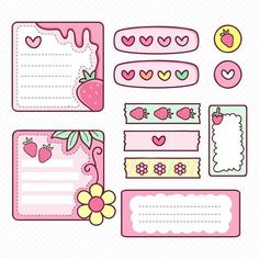 a set of cute stickers with hearts, flowers and other things on it's side