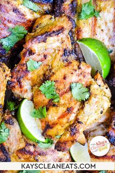 grilled chicken with limes and cilantro on top