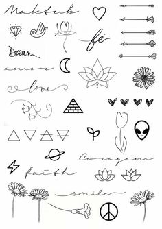 the different types of tattoos and their meanings are shown in black ink on white paper