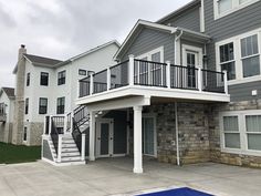 dublin oh timbertech deck builders Two Story Deck Ideas, Second Floor Deck Ideas, Apartment Stairs, Second Story Balcony, Deck Addition, Deck Remodel, House Patio