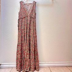 Max Studio V-Neck Sleeveless Maxi Dress In Mint Condition | Size: Small | Color: Green And Peach In Botanical Print | !00% Rayonne | Perfect For Summer And Beach Wear | Never Worn Good As New. Pink Flowy Sleeveless V-neck Dress, Pink V-neck Sleeveless Summer Dress, Pink V-neck Sleeveless Sundress, Pink Bohemian Sleeveless Sundress, Pink Sleeveless Flowy V-neck Dress, Bohemian Pink Sleeveless Sundress, Red Bohemian Sleeveless V-neck Dress, Bohemian Sleeveless V-neck Dress With Floral Print, Bohemian Sleeveless V-neck Flowy Dress