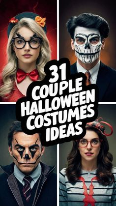 halloween costumes for couples with the words 31 couple halloween costumes ideas on top of them