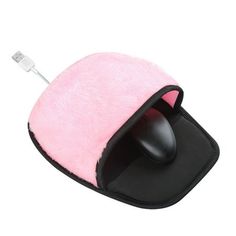 a computer mouse with a pink and black cover