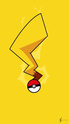 a pokemon ball with lightning bolt coming out of it's back end, on a yellow background